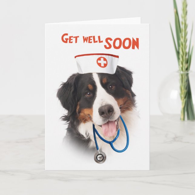 Get well card with dog with a nurse outfit karte (Vorderseite)