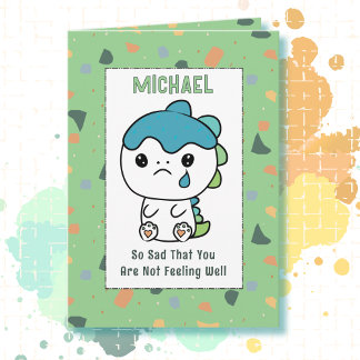 Get Well Cute Dinosaur Cartoon Funny Saying Child Karte