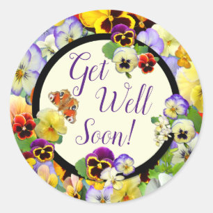 Get Well Pansy Design - Hinzufügen eines Textes Runder Aufkleber