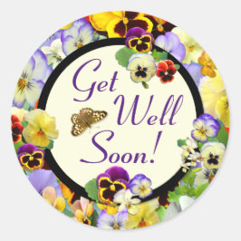 Get Well Pansy Design - Hinzufügen eines Textes Runder Aufkleber