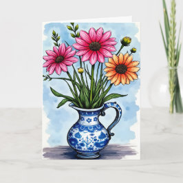 Get Well Soon Bright Color Flowers in Pitcher Karte