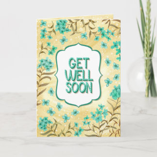 Get Well Soon Floral Yellow Teal Card Karte