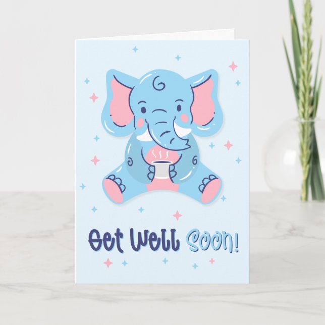 Get Well Soon Sweet Blue Elephant Greeting Card Karte (Vorderseite)