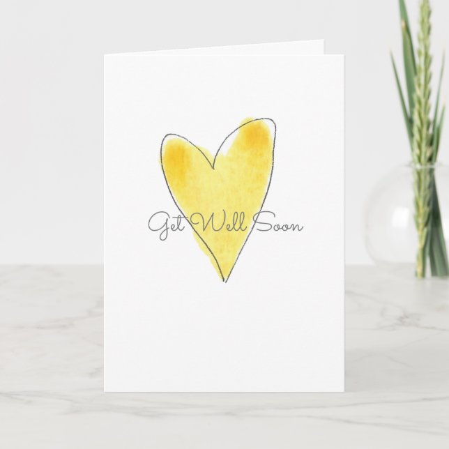 Get Well Soon Yellow Watercolor Heart Love Karte (Vorderseite)
