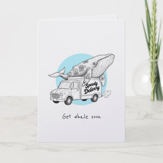 Get whale soon get well soon punny funny card karte (Vorderseite)
