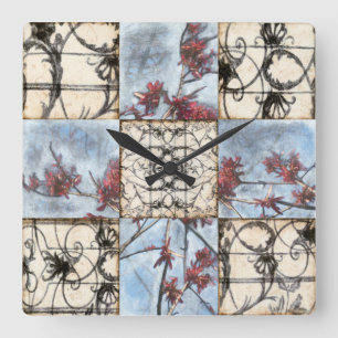 Getäfelte abstrakte Scrollwork Malerei Quadratische Wanduhr