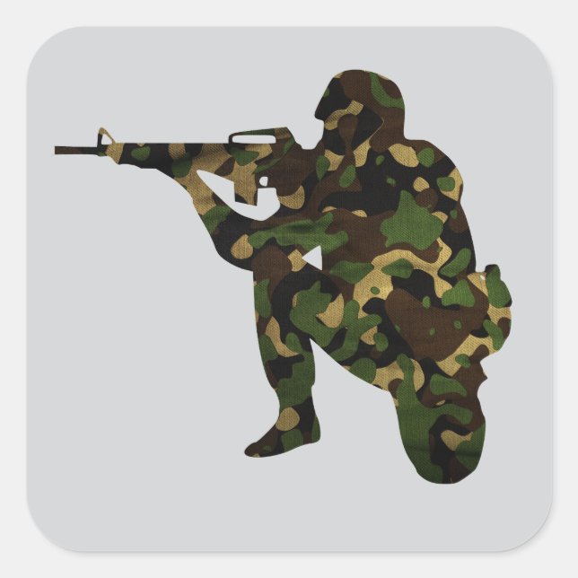 Getarnter Soldat Quadratischer Aufkleber (Vorderseite)