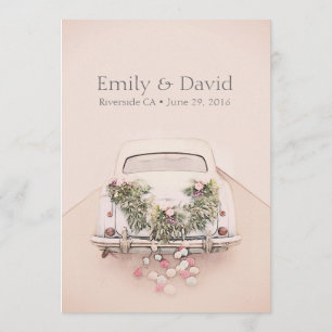 Getaway Car Wedding Romantic Blush Pink Einladung