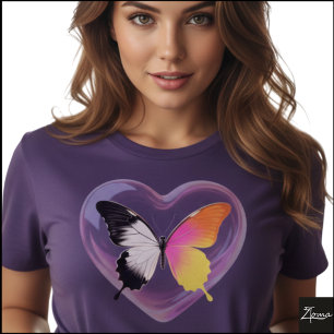 Geteilter Schmetterling Monochrom Neon-Herz-Grafik T-Shirt