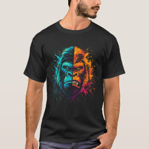 Geteiltes Gorilla-Gesicht Pop-Art-Farbspritzer T-Shirt