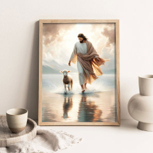 Geteiltes Wunder, Jesus und Lamm, Christliche Male Poster