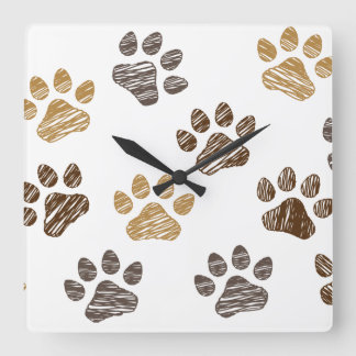 Getekende honden, katten pootje. Hond, kat poten. Quadratische Wanduhr