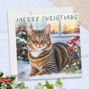 Getigelte Katze im Schnee Elegantes Frohe Weihnach Feiertagskarte