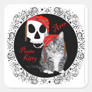 Getigert Halloween-Katze Quadratischer Aufkleber