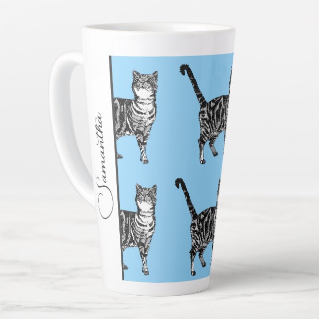 Getigert Katze Whimsical Hellblaue Katzen Mädchen Milchtasse (Linke Ecke)