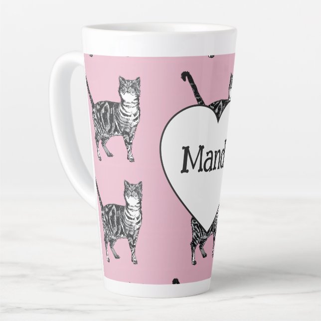 Getigert Katze Whimsical Hellrosa Katzen Mädchen Milchtasse (Linke Ecke)