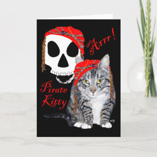 Getigerte Halloween-Piratenkatze Karte