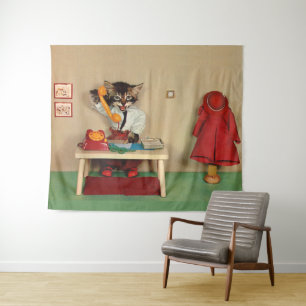 getigerte Kätzchen-Sekretärin Wandteppich