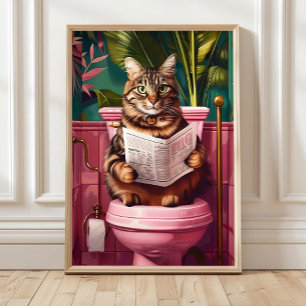 Getigerte Katze auf Toilette Druck – Lustige Badez Poster