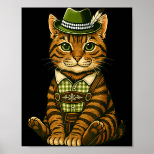 Getigerte Katze bayerische Lederhosen Kostüm Poster