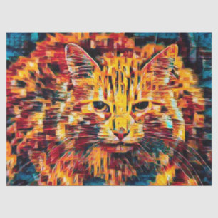 Getigerte Katze Boho Gelb Blau Farbige Hippie-Kuns Seidenpapier