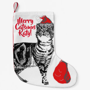 Getigerte Katze Frohe Catsmus Aqua Weihnachtsstrum Kleiner Weihnachtsstrumpf
