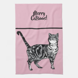 Getigerte Katze Frohe Katzenweihnachten Rosa Weihn Geschirrtuch