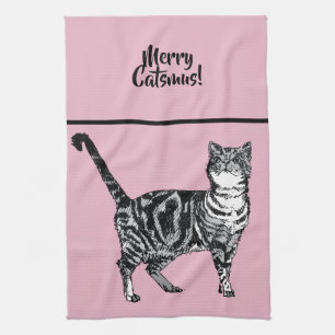 Getigerte Katze Frohe Katzenweihnachten Rosa Weihn Geschirrtuch