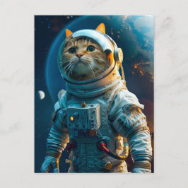 Getigerte Katze im Astronautenanzug nahe der Erde Feiertagspostkarte