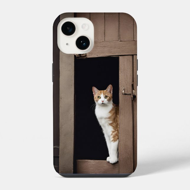 Getigerte Katze im Scheunentoreingang iPhone Hülle (Rückseite)