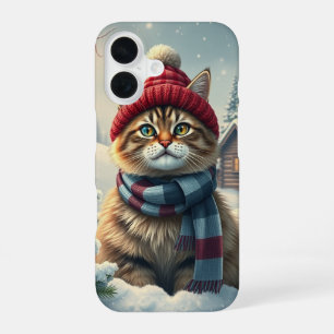 Getigerte Katze in schicker Winterkleidung und Hut iPhone 16 Hülle