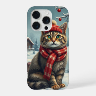 Getigerte Katze in vornehmer Winterkleidung und Hu iPhone 15 Pro Hülle