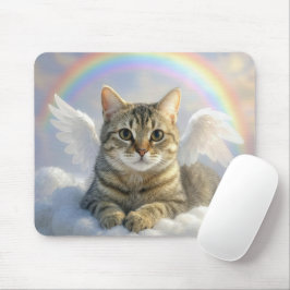 Getigerte Katze mit Engelsflügeln und Regenbogen Mousepad