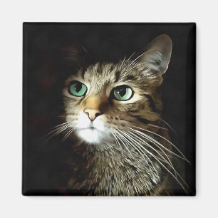Getigerte Katze mit grünen Augen isoliert auf Schw Magnet