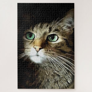 Getigerte Katze mit grünen Augen isoliert auf Schw Puzzle