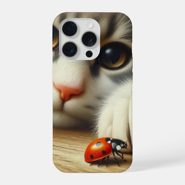 Getigerte Katze mit Marienkäfer iPhone Hülle (Rückseite)