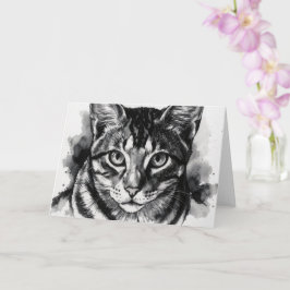 Getigerte Katze Schwarz-Weiß-Tinte-Kunst-Notizkart Karte