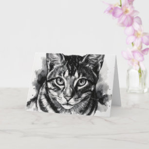Getigerte Katze Schwarz-Weiß-Tinte-Kunst-Notizkart Karte