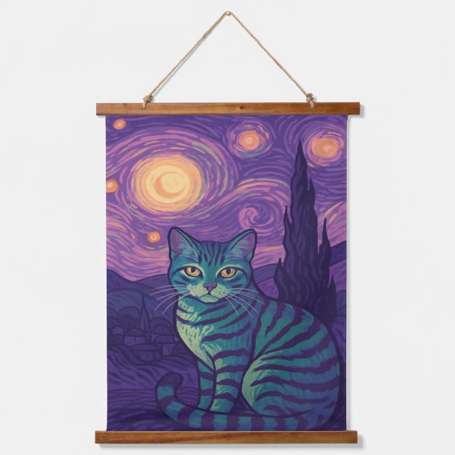 getigerte Katze Wandteppich Mit Holzrahmen (Vorderseite)
