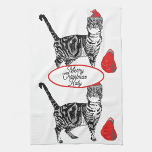 Getigerte Katze Weihnachten Santa Hut Katzen Rot W Geschirrtuch