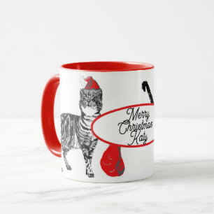 Getigerte Katze Weihnachten Santa Hut Katzen Rot W Tasse