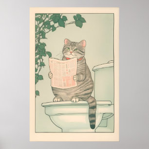 Getigerte Katzen-Badezimmer-Druck Funny Japanese U Poster