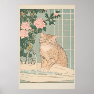 Getigerte Katzen-Badezimmer-Druck Ukiyo-e japanisc Poster