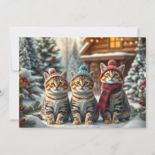 Getigerte Katzen in vornehmer Winterkleidung und H Feiertagskarte