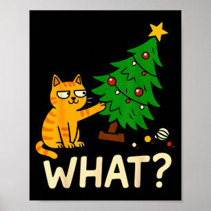 Getigerte Weihnachtskatze wirft Weihnachtsbaum um Poster