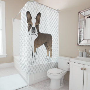 Getigerter Boston Terrier Süßer Cartoon-Hund & Pfo Duschvorhang