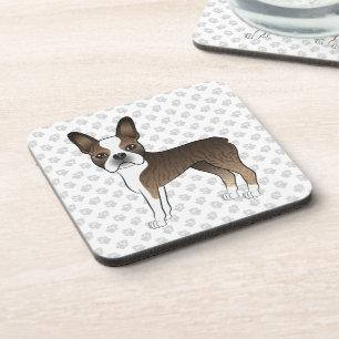 Getigerter Boston Terrier Süßer Cartoon-Hund & Pfo Getränkeuntersetzer