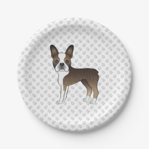 Getigerter Boston Terrier Süßer Cartoon-Hund & Pfo Pappteller