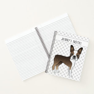 Getigerter Boston Terrier Süßer Cartoon-Hund & Tex Notizbuch