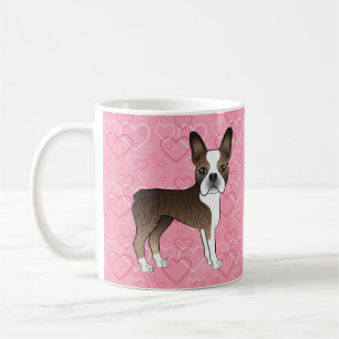 Getigerter Boston Terrier Süßer Hund Auf Rosa Herz Kaffeetasse